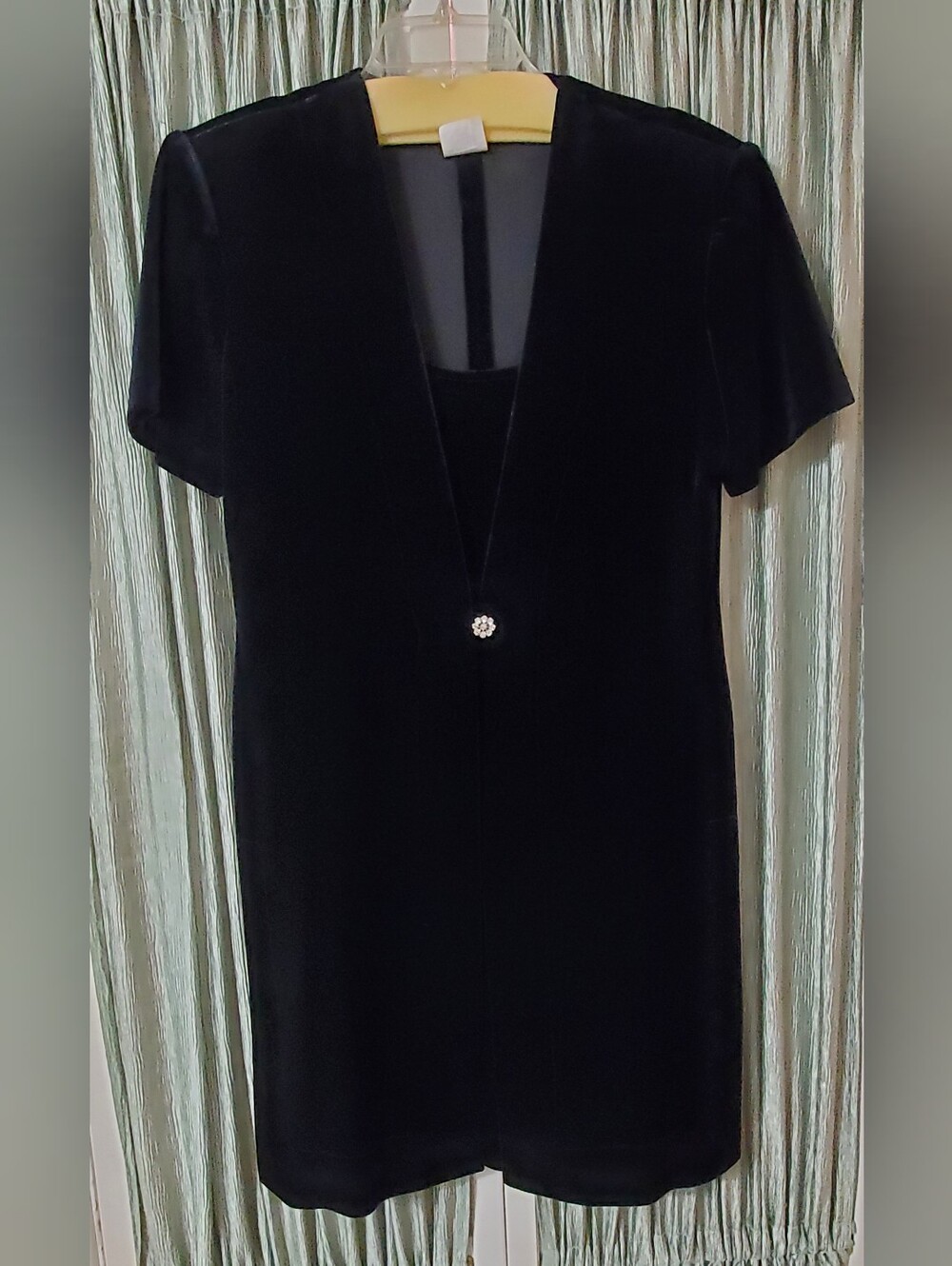Rhapsody Ltd Velvet-like Black Dress with Rhinestone Button, Size 8